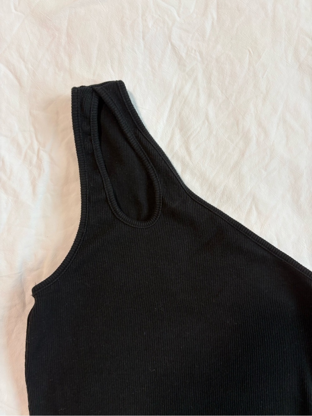 Zara Black Ribbed One-Shoulder Tank